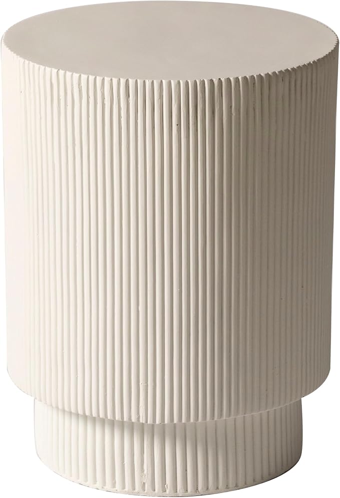 LeisureMod Modern Side Table Round Fiberstone Top Accent End Table for Home, Outdoor Patio, Living Room Sofa, Weather-Resistant, Eden Series in White