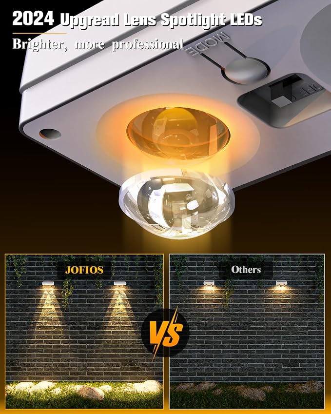 JOFIOS Solar Fence Lights 12 Pack, 50 Lumens Outdoor Fence Solar Lights with 12 Modes RGB Color Glow LED Solar Lights Outdoor Waterproof for Patio, Backyard, Deck, Fence, Railing.（White Shell）