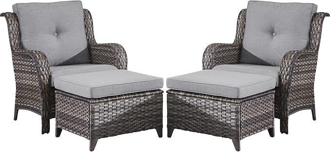 Belord Wicker Furniture 4 Pieces Outdoor Patio Furniture Set Patio Chairs with Ottomans Conversation Set for Porch Garden Deck Balcony Poolside