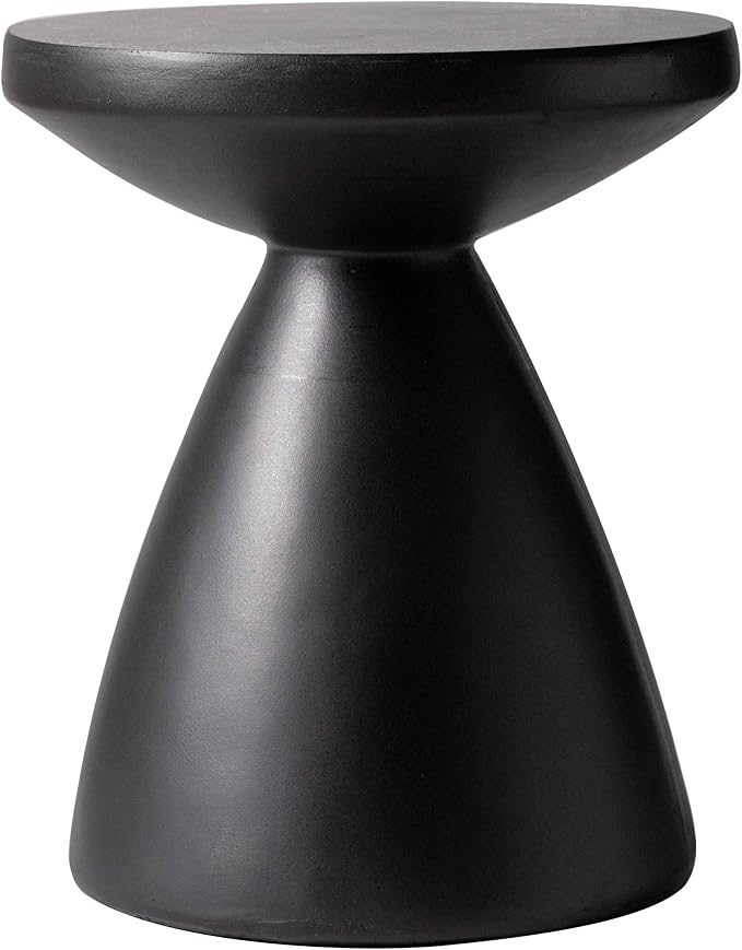 LeisureMod Modern Side Table Lightweight Fiberstone Top 20" Round Accent Table and Hourglass Pedestal Base for Outdoor or Indoor Dune Series in Black
