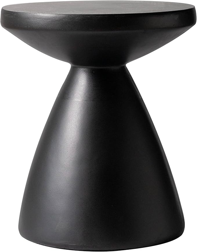 LeisureMod Modern Side Table with Fiberstone Top 20” Round Accent Table and Hourglass Pedestal Base for Outdoor or Indoor Dune Series in Black