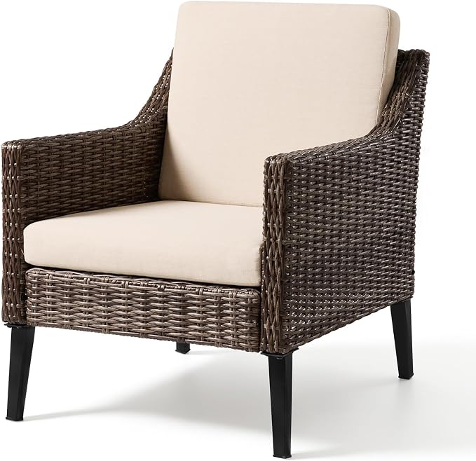 Wicker Patio Conversation Set, Outdoor Patio Furniture Set with Deep Seating, Wide Armrests & Thick Cushions, All-Weather Outdoor Furniture Set for Patio, Porch, Deck & Backyard