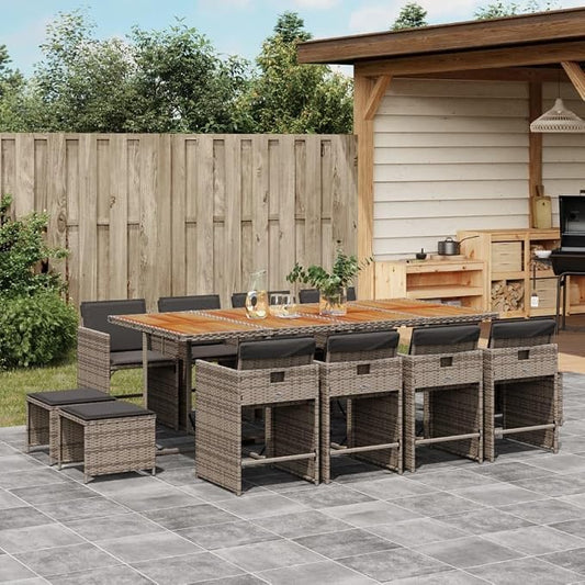 13 Piece Patio Dining Set, Outdoor PE Rattan Garden Table and Chairs with Cushions, Space Saving Cube Furniture for Backyard Deck, Gray