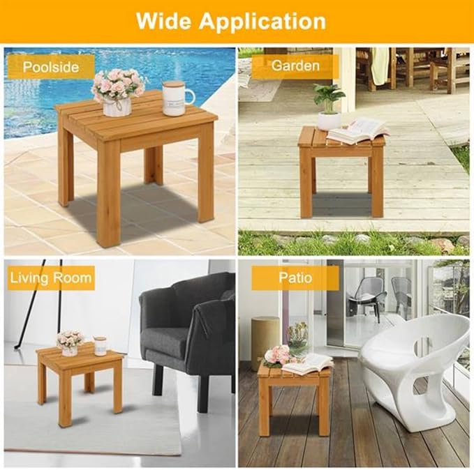 Fir Wood Side Table, Patio Wooden Square Side End Table Coffee Bistro Table Indoor Outdoor for Porch, Poolside, Backyard, Garden, Yard, Balcony, Living Room, Natural