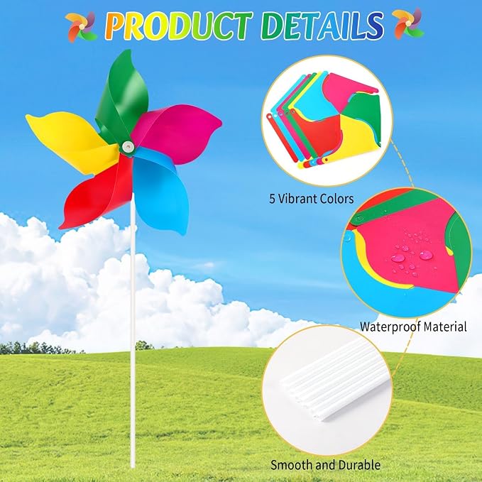 NOVWANG 50 Pack Rainbow Pinwheels for Kids Yard and Garden | Colorful Flower Wind Spinners, Kids Birthday Party Gifts, DIY Windmill Crafts, Lawn Yard Camping Park