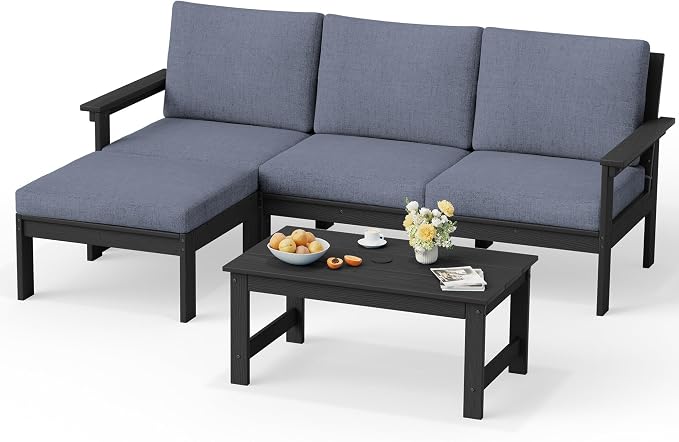 SERWALL HDPE Outdoor Sectional with Ottoman & Coffee Table
