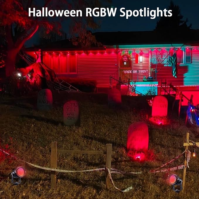 RGB Outdoor Spotlight 10W LED Color Changing Landscape Lights with Remote Control 12V~24V Landscape Lighting Waterproof Spot Lights Outdoor for Yard Garden Patio Lawn Halloween Decorative, 10Pack