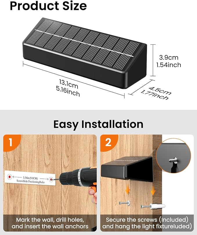 JOFIOS Fence Lights Solar Powered, 3000/4000/6000K 3 Modes Solar Lights for Fence Waterproof IP65 Dusk-to-Dawn LED Deck Lighting for Patio, Railing, Pool, Porch, Backyard, Wall, 8 Pack