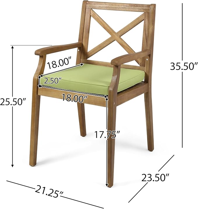 7-Piece Outdoor Patio Expandable Dining Table Set, All-Weather Acacia Wood Dinning Set with 6 Armchair and Cushions for Garden Backyard Balcony Deck Poolside (Green Cushions+Teak)