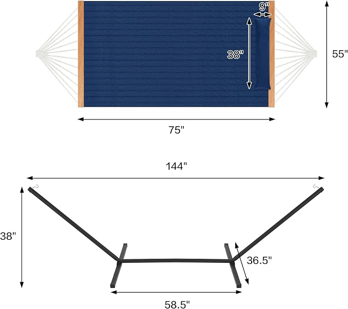 Homgava Two Person Hammock with Stand for Outside Heavy Duty, Outdoor Patio Hammock with Portable Steel Stand, Large Double Hammocks,480lbs Capacity.(Dark Blue)