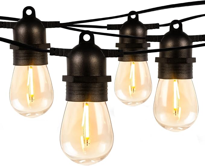 Lepro S14 Outdoor String Lights, 50ft Patio Lights with 15 LED Edison Bulbs | Comercial Pure Copper Core, Shatterproof Waterproof Bistro Light, Hanging Outside Lighting for Backyard, Pergola, Deck, Porch