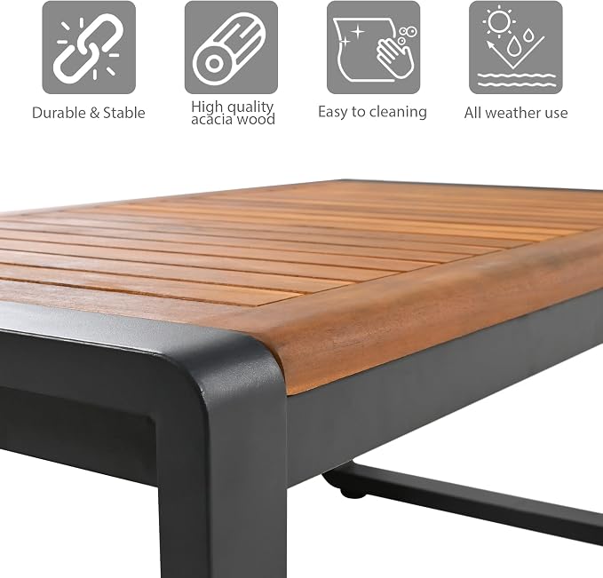 SOFTSEA 4-Piece Outdoor Patio Conversation Set with Coffee Table, Acacia Wood Patio Sofa Set with Thick Cushions & Metal Legs, All-Weather Patio Furniture Set for Backyard Garden Deck, Gray