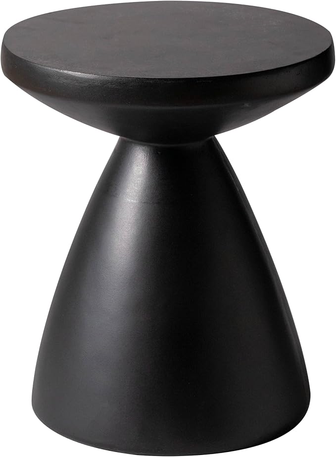 LeisureMod Modern Side Table Lightweight Fiberstone Top 20" Round Accent Table and Hourglass Pedestal Base for Outdoor or Indoor Dune Series in Black