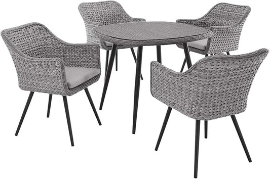 Modway EEI-3320-GRY-GRY-SET Endeavor 5 Piece Outdoor Patio Wicker Rattan Set Gray, Dining Set of 5