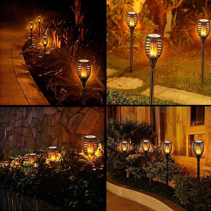 LUYE Low Voltage Torch Landscape Lights Wired Flickering Flames Torches Pathway Lights 12V Outdoor Torch Lighting with Connector Waterproof Landscape Lighting for Christmas Yard Decoration (8Pack)