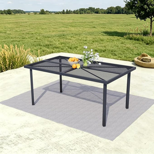56" Square Patio Dining Table for 4, All-Weather Patio Table with Umbrella Hole, Outdoor Round Dining Table for Lawn Garden Porch, Black