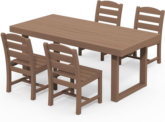 SERWALL HDPE Outdoor Dining Set for 4, 67'' Patio Table and Chairs Set | with Armless Seat