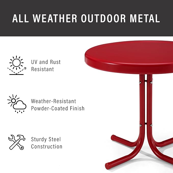 Crosley Furniture Griffith Weather Resistant Retro Metal Outdoor Side Table for Patio, Deck, Porch, Red
