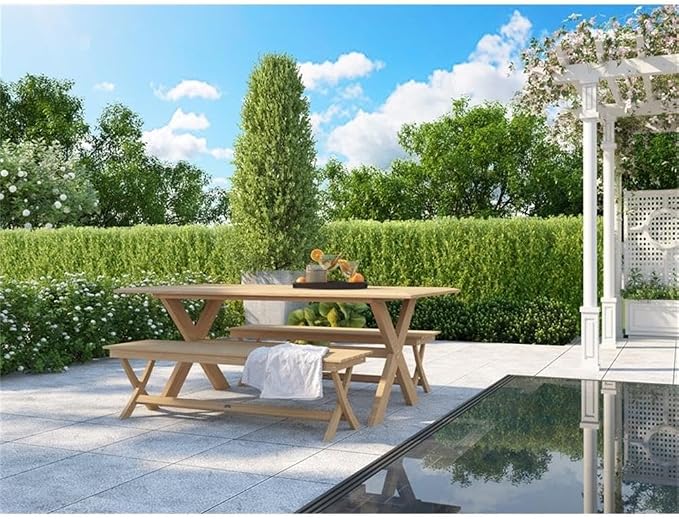 Pemberly Row 78.75-Inch Rectangular Outdoor Teak Dining Table, Natural Finish, Premium Teak Wood, Rustic Slatted Top, Weather-Resistant Patio Furniture for Backyard or Garden Dining Use