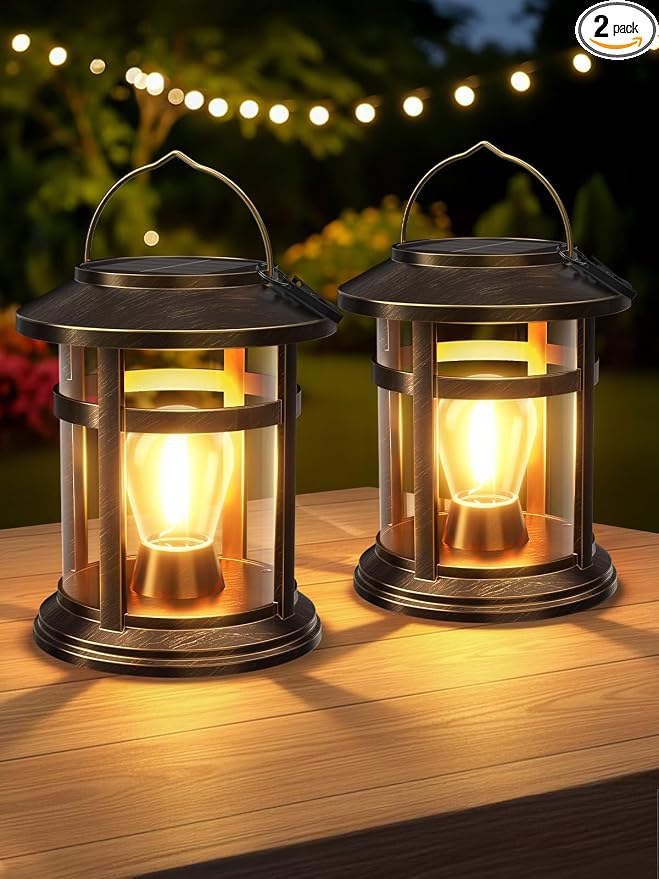 Solar Lantern Outdoor Waterproof, 2 Pack Bright Hanging Solar Lights for Outside Decorative, Upgraded Solar Powered Lanterns LED Lighting for Garden Patio Porch Decor Gifts (Antique Copper)