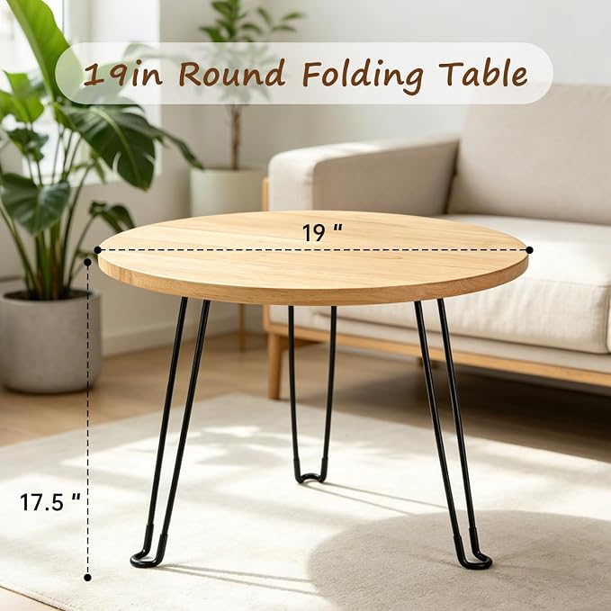 Foldable Outdoor Side Table, Small Round Patio Table for Outside Coffee Tea Indoor End Table, Easy Assembly Picnic Table for Patio, Balcony, Camping