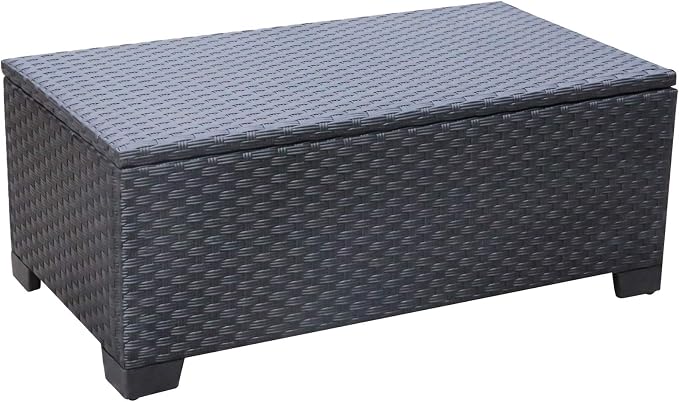 Rattaner Patio Coffee Table with Storage Wicker Outdoor Coffee Table and All-Weather Wicker Side Table with Waterproof Cover, Black