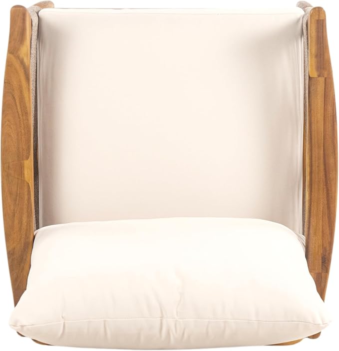 Christopher Knight Home Heidi Acacia Wood 5 Piece Patio Furniture Set 7-Seater Outdoor Loveseat, 3-Seater Sofa, Club Chairs and Coffee Table, Patio Conversation Set With Woven Rope Accents, Teak+Beige
