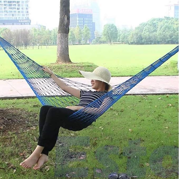 Easyinsmile Travel Hammock,Camping Hammock, Outdoor Sport Hammock Blue Net Mesh Nylon Sleeping Bed with Hooks for Garden Beach Camping Hunting Hiking Traveling (blue)