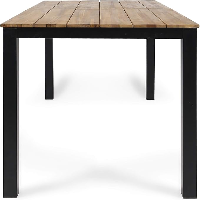 Christopher Knight Home Zak Outdoor 71" Acacia Wood Dining Table, Teak Finish, Black