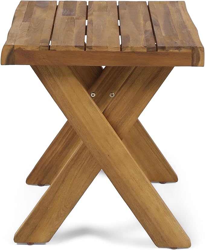 IRONORA Natural Acacia Wood Outdoor Side Table, Square Slatted Top Patio End Table with X-Shaped Legs, Weathered Teak Finish for Backyard Garden Balcony