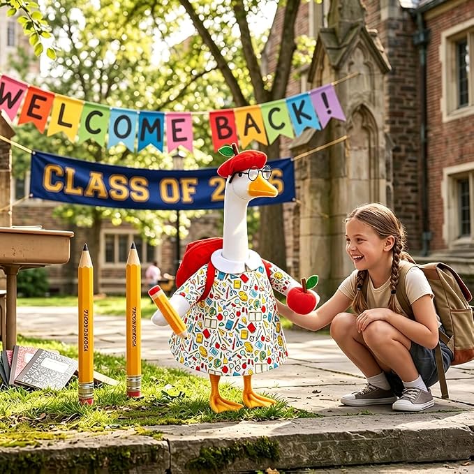 Back to School Porch Goose Outfit with Schoolbag for 23" Porch Goose School Classroom Outdoor Garden Patio Yard Lawn Art Decoration