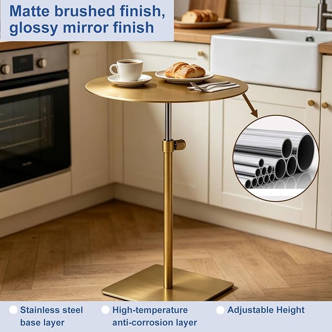 Stainless Steel Round Dining Table - Metal Breakfast Bar & Coffee Side Table for Cafes, Restaurants & Outdoor Patios - 35cm Diameter - Stylish & Durable Side Tables