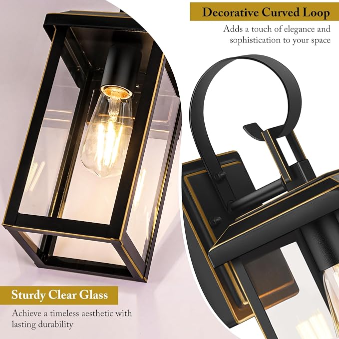 BesLowe 2-Pack 15” Outdoor Wall Lights, Bronze Modern Porch Sconces | Waterproof, Rust-Resistant, Durable Metal with Clear Glass, Standard E26 Socket, Easy to Install