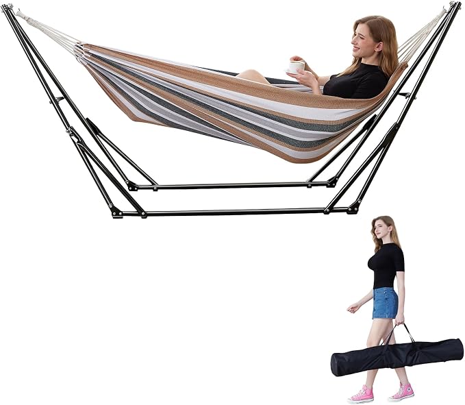 Portable Hammock with Stand for Outside or Inside,No Tree Required | 1 Minutes Tool-Free Setup | Adjustable Hammock for Indoor Outdoor Patio Yard | Carry Bag Included |450 lbs Capacity