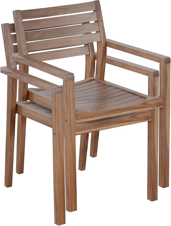 Merax 5-Piece Outdoor Dining Set for 4 People, Weather-Resistant Sturdy Acacia Wood Furniture Sets, 47.2" Round Dining Table, for Patios Garden Poolside Lawn, Light Gray Tabletop+Light Brown Chair