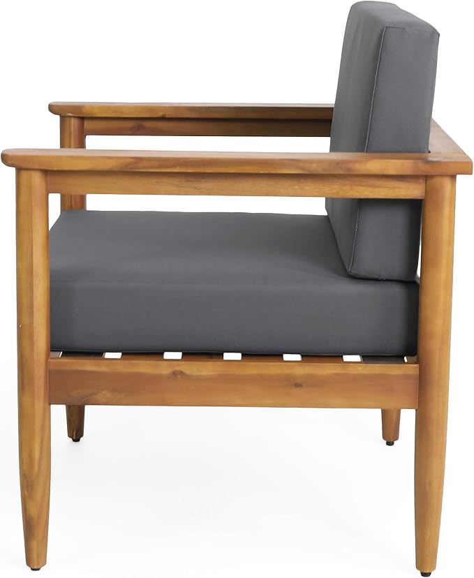 Eudora Outdoor Acacia Wood 2 Seater Chat Set, Teak and Dark Gray