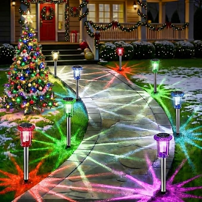 Eyrosa Solar Outdoor Lights, 10 Pack Solar Pathway Lights Outdoor Waterproof, Stainless Steel Stake Lighting for Garden Yard Path Walkway Driveway Patio Lawn Outside Decor,Color Changing
