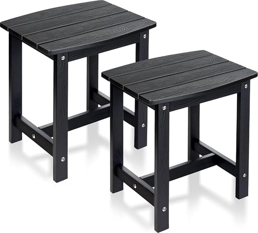 Y&M Outdoor Side Table, HIPS Adirondack Small Single Table, Waterproof Square Outside Table, Balcony Modern End Tables for Patio, Pool, Beach, Porch, Deck, Indoor or Outdoor Use (Black, 2 Pack)