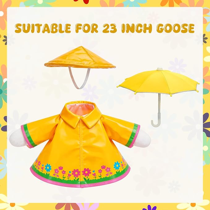 Raincoat Goose Outfits Porch Goose Spring Outfit Goose Printed Raincoat Clothes with Umbrella Hat Fits 23" Geese Statue for Spring Summer Garden Lawn Patio Yard Outdoor Decor (Yellow)