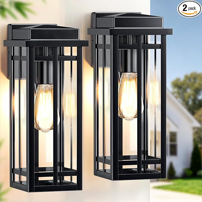 13.8'' Outdoor Wall Light Fixtures 2 Packs, Black Porch Lights | Outdoor Lights for House, Exterior Lighting Fixtures Wall Lanterns, Waterproof Modern Outside Sconce for Garage(No Sensor)
