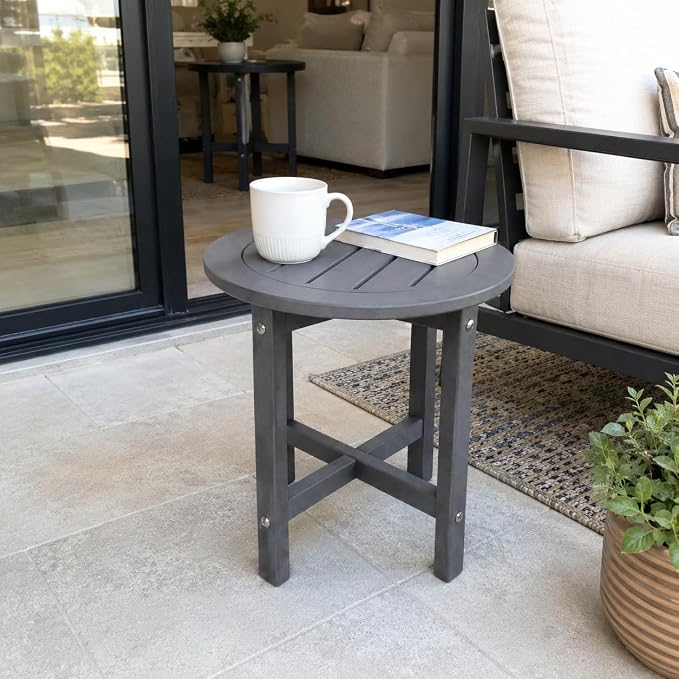 Round Outdoor Side Table, Gray HDPE