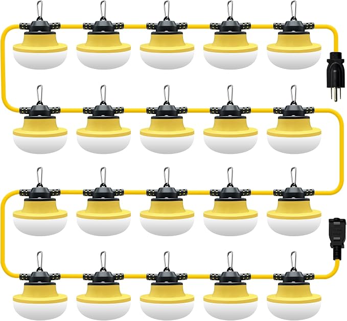 New 200FT Construction String Lights LED Industrial Grade 3Prong | Best for Construction Sites,Renovation, Walkways,Patio,Mine cave,Outdoor Lighting Solutions Use,Free for Climbing Hook