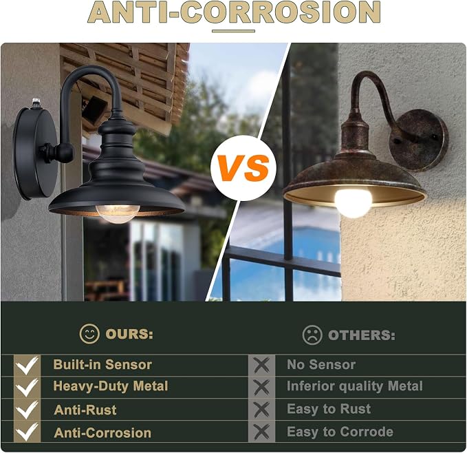 Dusk to Dawn Sensor Outdoor Gooseneck Barn Light Fixture Brown | Exterior Wall Sconce Lighting Modern Outside Porch Lantern Waterproof Farmhouse Wall Mount Lamp for House Garage Patio