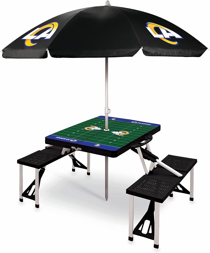 PICNIC TIME NFL Picnic Table Portable Folding Table with Seats and Umbrella
