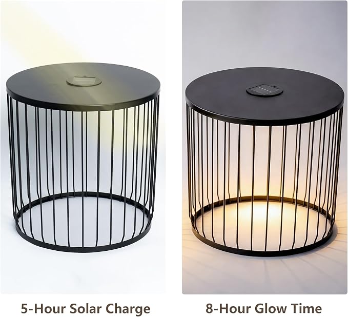 cinkehome Solar Outdoor Side Table Set of 2, All-Weather Metal Nesting Tables, Round End Table for Indoor, Patio, Poolside, Backyard, Matte Black