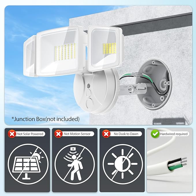 Onforu 2 Pack 75W Flood Lights Outdoor, 7000LM LED Flood Lighting Outdoor Switch Controlled, IP65 Waterproof Exterior Floodlight Fixture with 3 Adjustable Heads, 6500K Security Light for Garage Yard