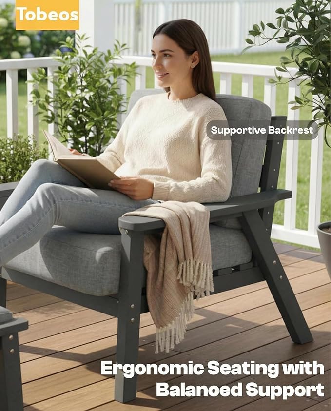 HDPE Patio Furniture Set 8 Seats, Outdoor Couch with Washable Thick Gray Cushions & Side Table, Outdoor Sectional Furniture for Backyard, Deck, Lawn, Porch (Gray Frame)