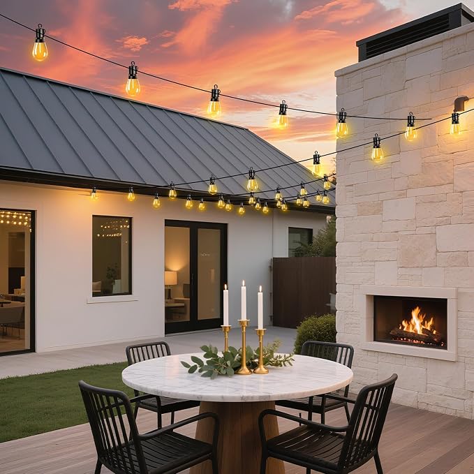 Outdoor Patio String Lights 100ft: S14 LED Shatterproof Bulbs 3 Modes Button Control - Waterproof Connectable Hanging Lights - Garden Backyard Yard Gazebo Porch Party Decorative