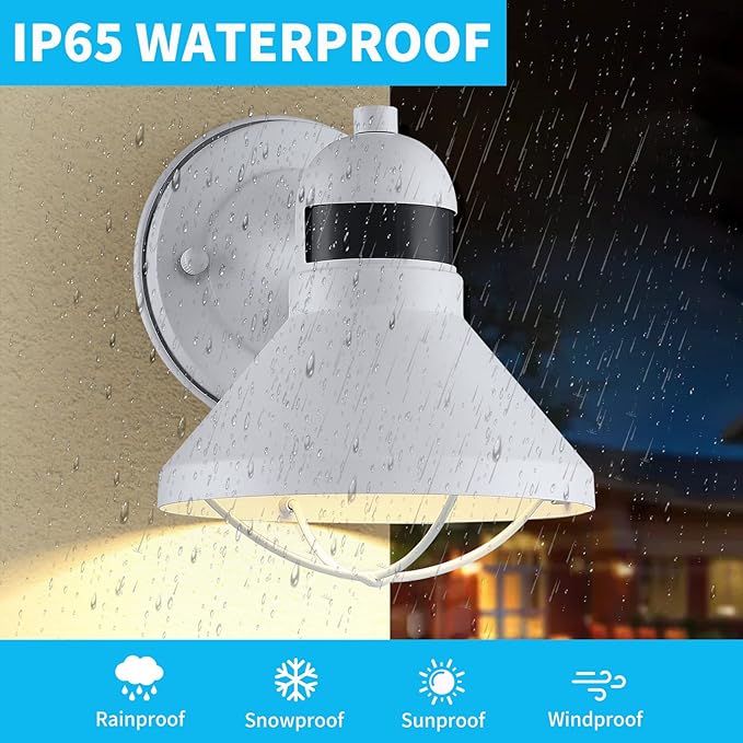Dusk to Dawn Motion Sensor Outdoor LED Barn Light Fixture White | Exterior Wall Lantern Waterproof Outside Sconce Lighting Rustic Farmhouse Wall Mount Lamp for House Porch Patio Garage