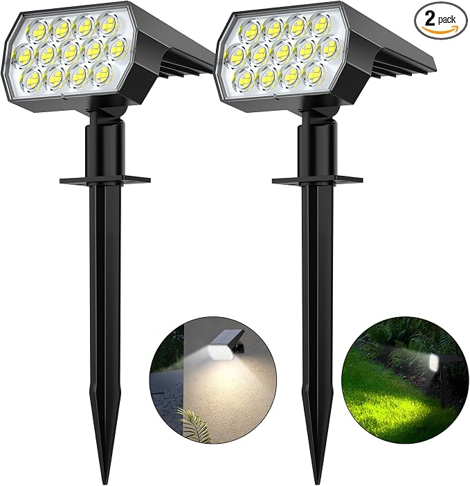 WELALO Solar Spot Lights Outdoor, [2 Pack/65 LED/3 Modes] Solar Landscape Spotlights, Solar Powered Security Lights, IP68 Waterproof Wall Lights for Outsides Walkway Yard Garden Driveway(Cool White) | 3 Lighting Modes, 2 Pack Solar Spot lights for Outs...
